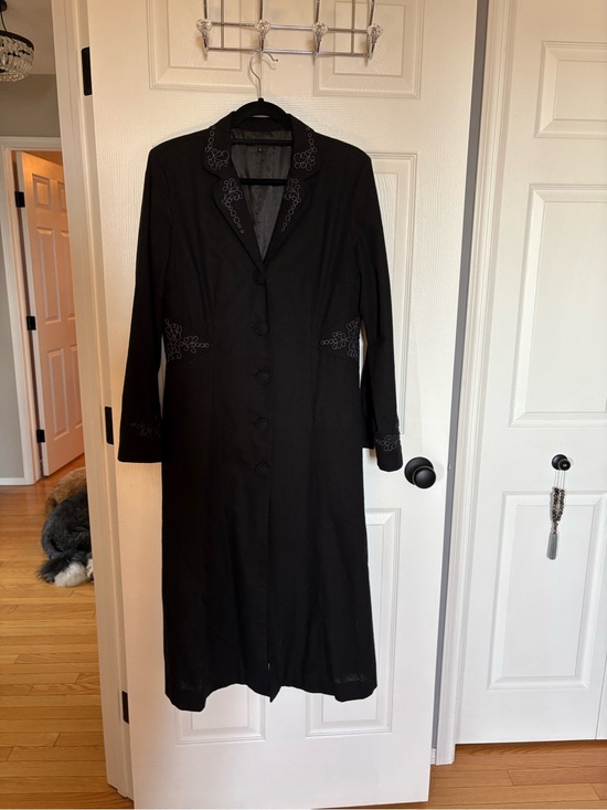 Maggie Walt Jackets & Blazers - Absolutely Stunning Long Black Linen Button-Front Coat with Silk Lining